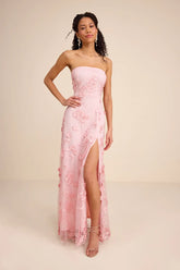 Rare Presence Blush 3D Floral Embroidered Maxi Dress