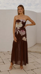 Elle Maxi Dress - Brown Floral