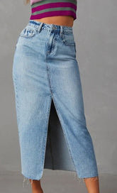 A-line denim mid-length skirt