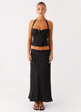Breanne Midi Skirt - Black Polka Dot