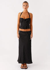 Breanne Midi Skirt - Black Polka Dot