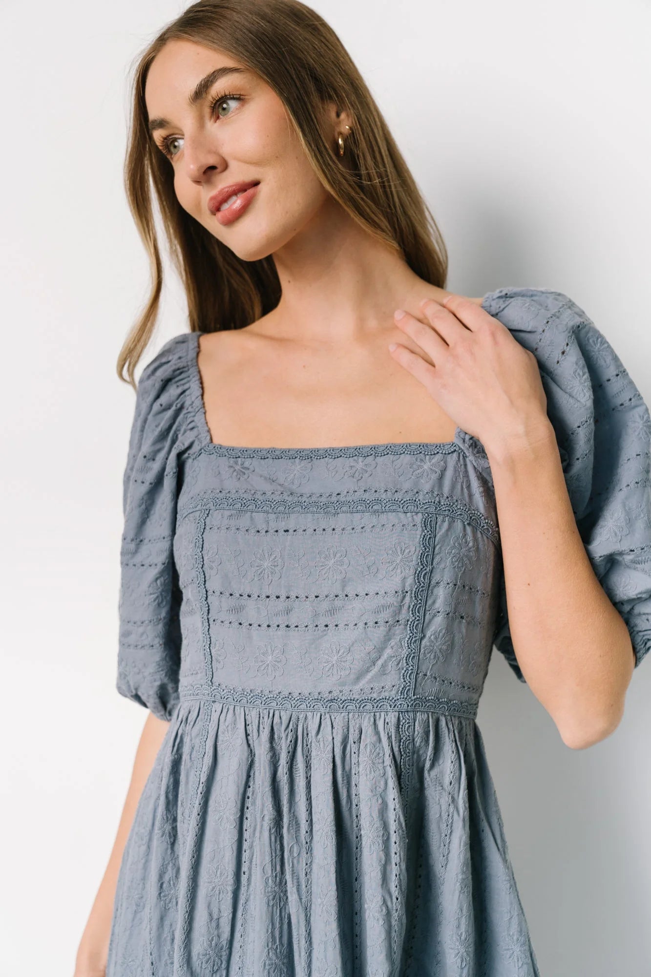 Delaney Eyelet Dress | Dusty Blue