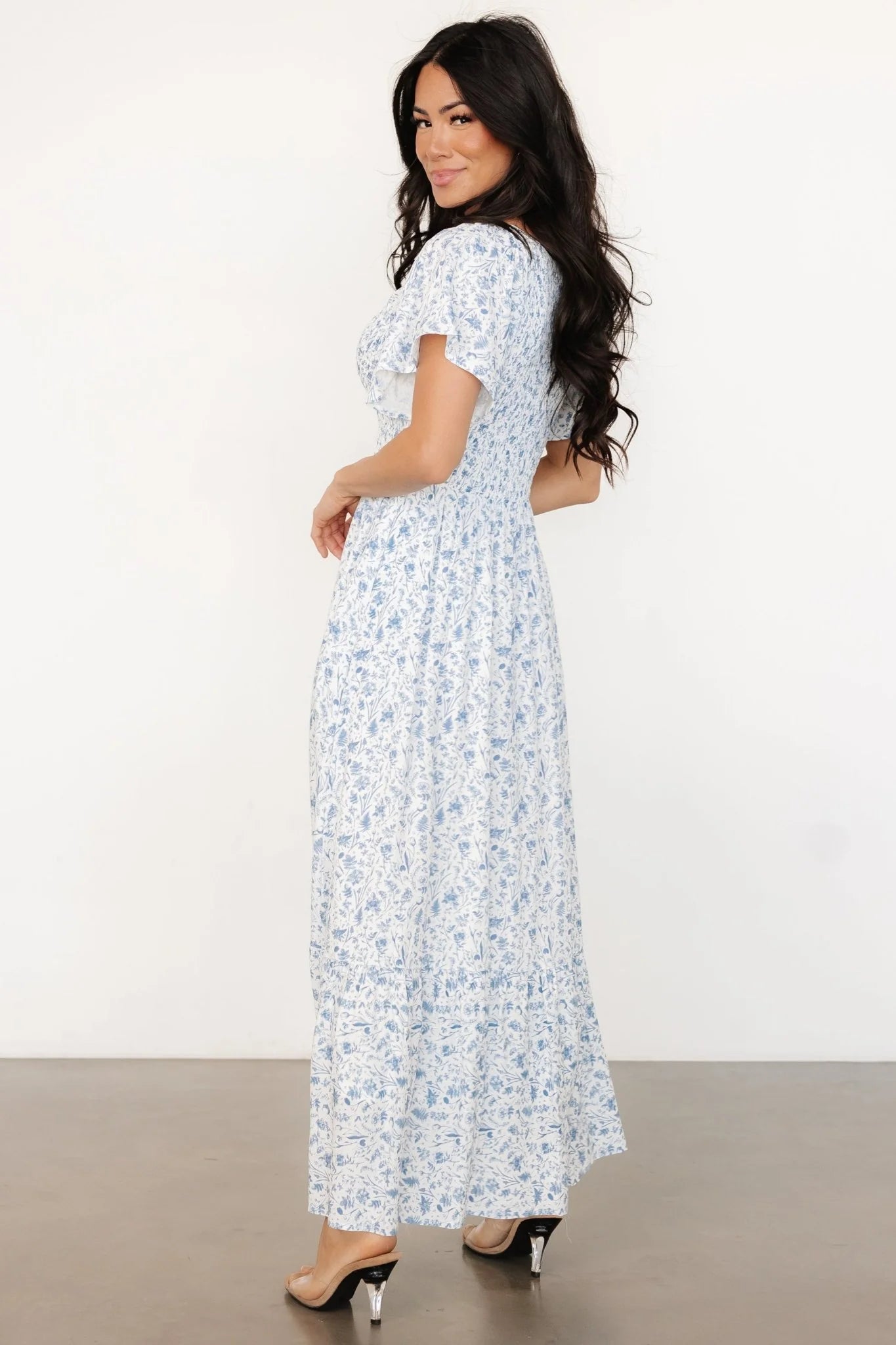 Joanie Smocked Dress | White + Blue Floral