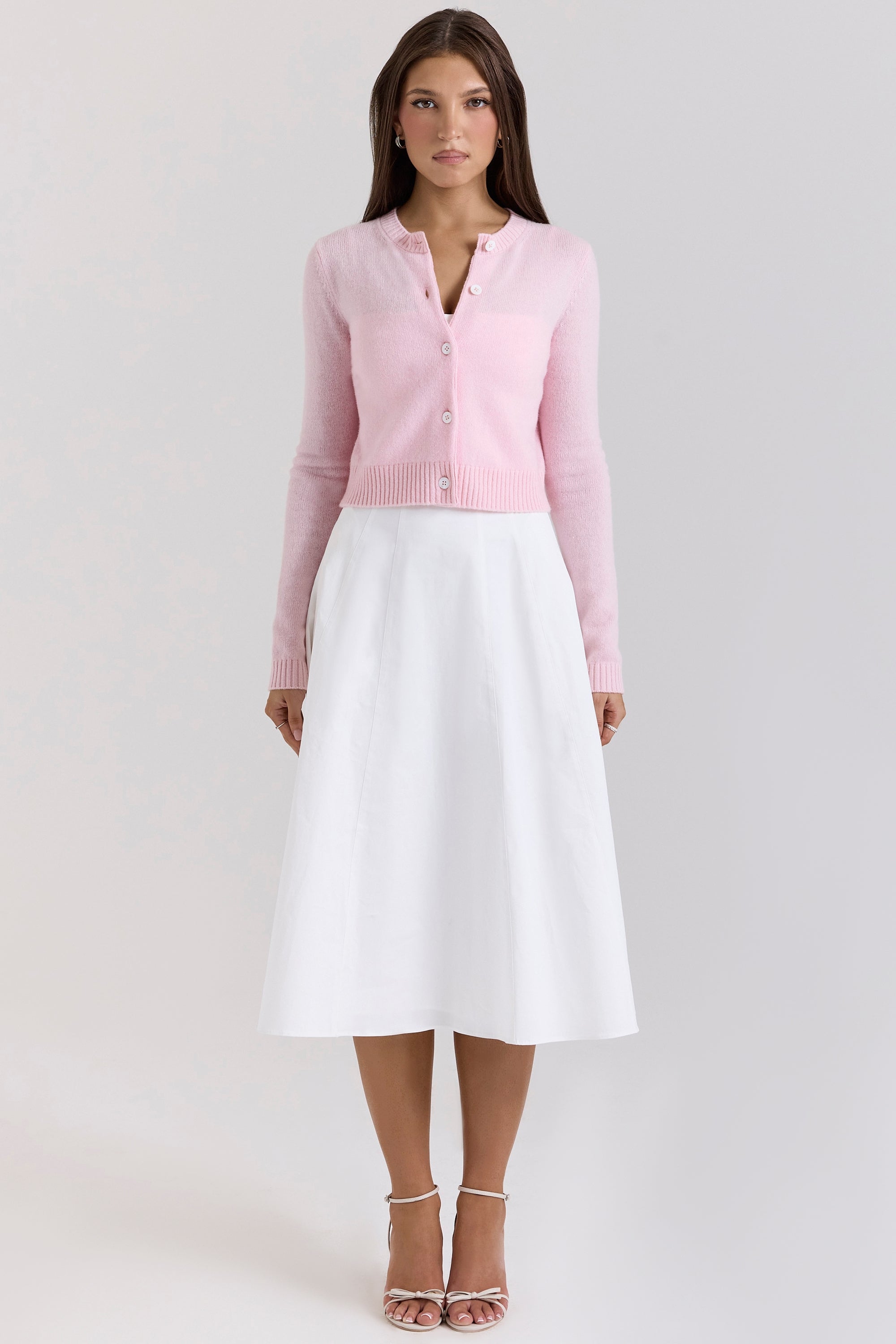Alliana-Pink Cropped Wool Cardigan