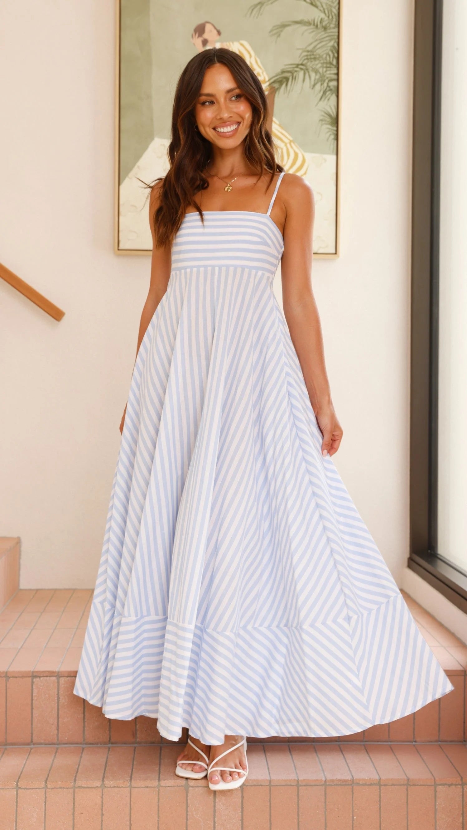 Kaethe Maxi Dress - Baby Blue Stripe
