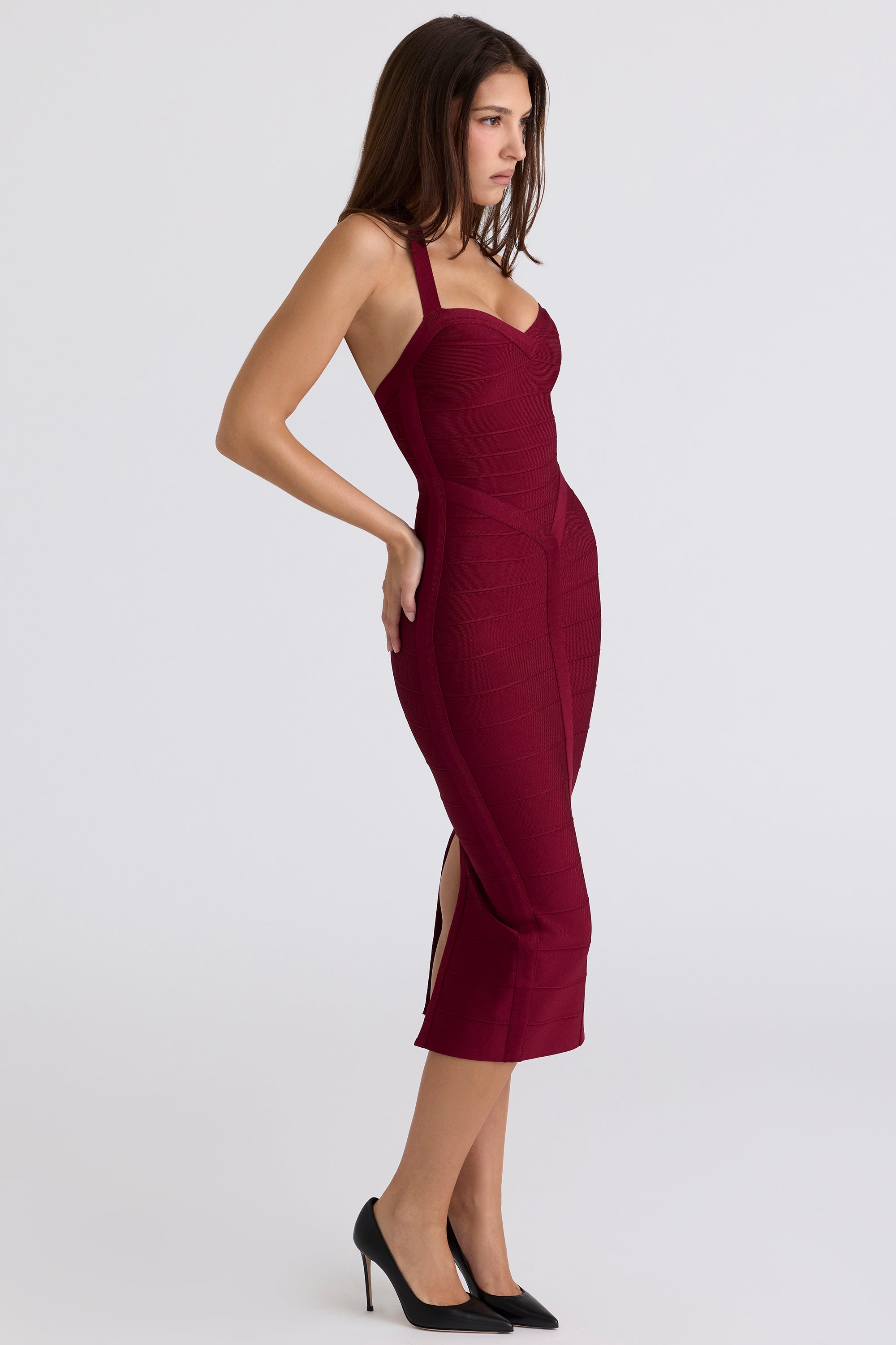 The Supermodel-Ruby Halter Neck Stretch Bandage Midi Dress