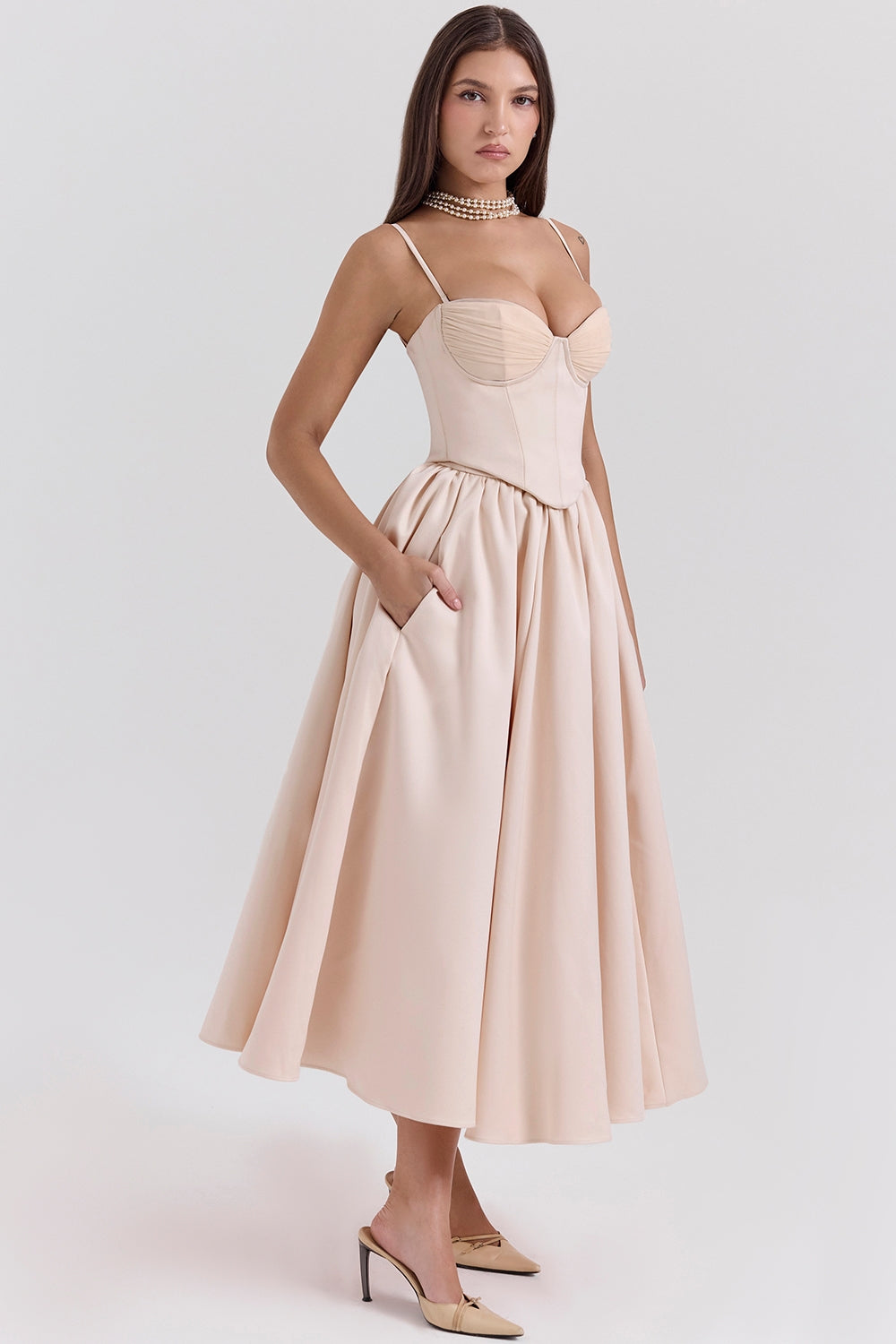 Perfect-Peach Satin Corset and Skirt - SALE