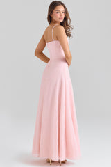 Esme-Blush Pink Lurex Chiffon Maxi Dress