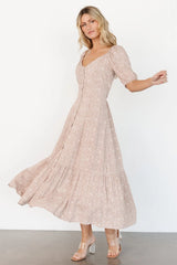 Mathilda Button Maxi Dress | Beige Floral