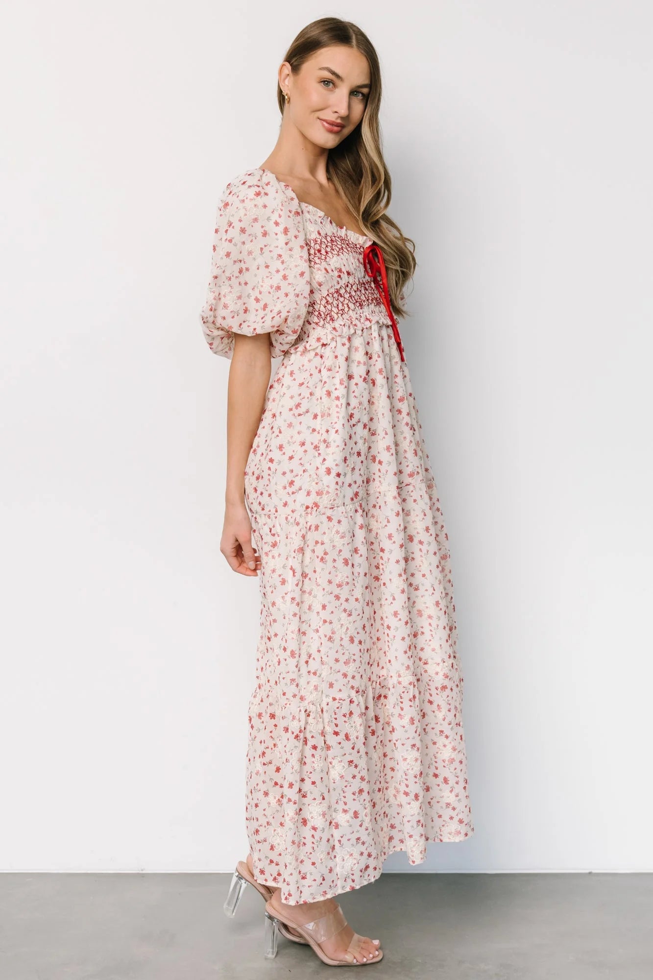 Hollie Smocked Dress | Cream + Red Floral