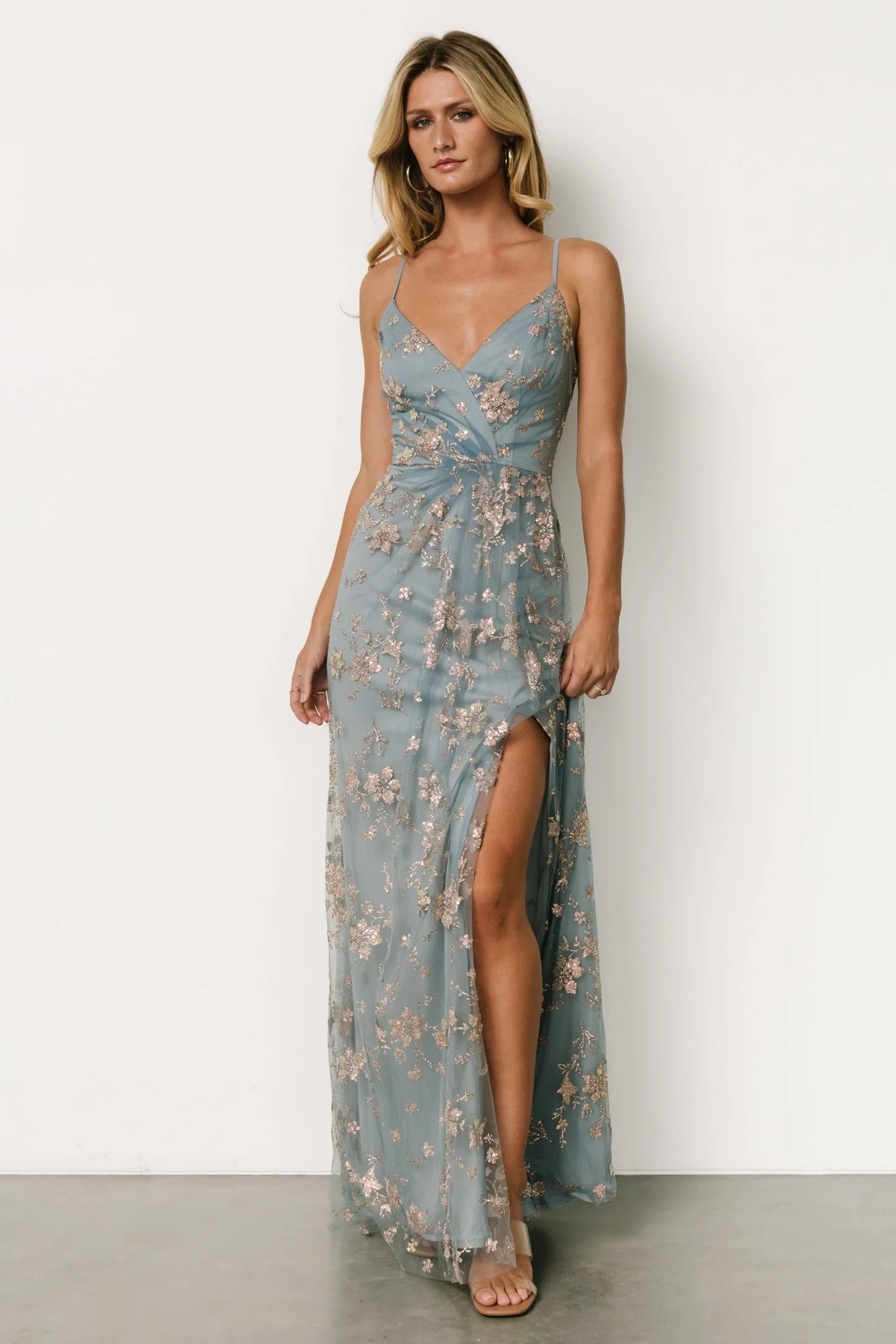 Marcia Sparkle Gown | Light Blue + Rose Gold