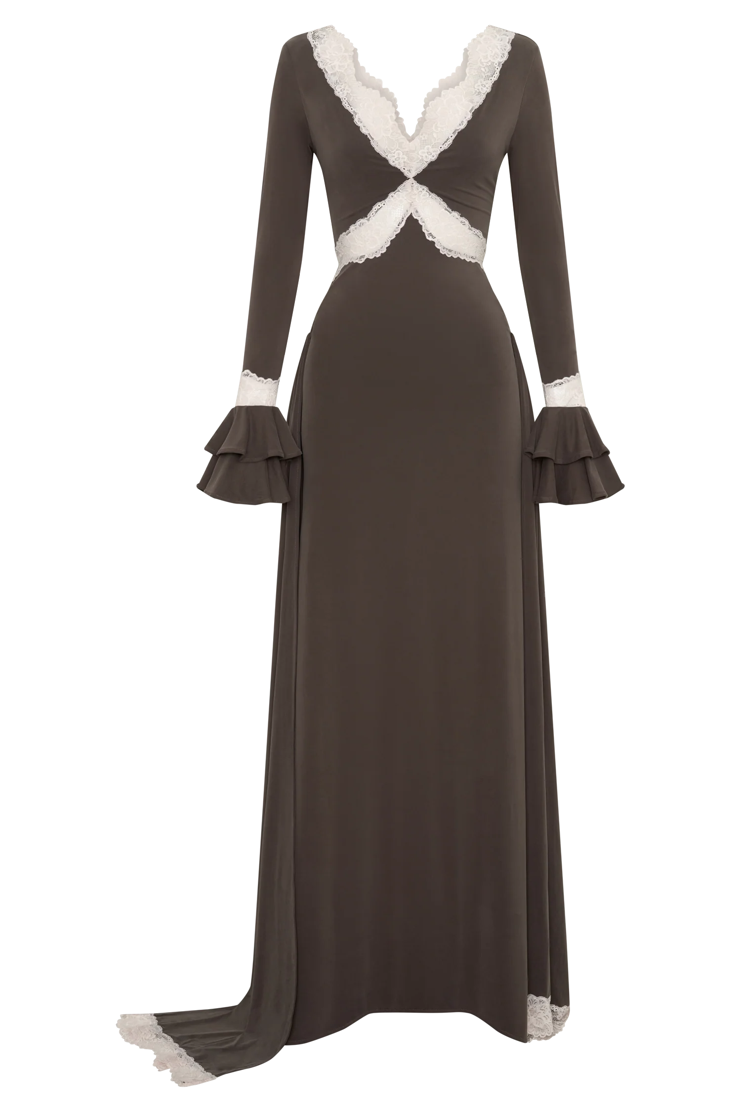 Electra Slinky Lace Maxi Dress - Chocolate/Ballet Pink