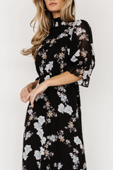 Marie Mock Neck Maxi Dress | Black Floral