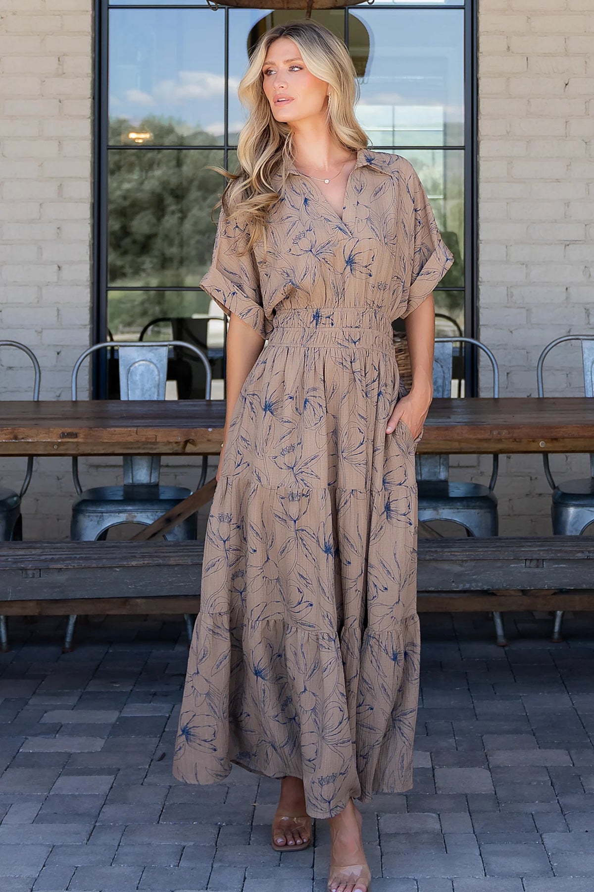 Hedda Tiered Maxi Dress | Natural + Blue Floral