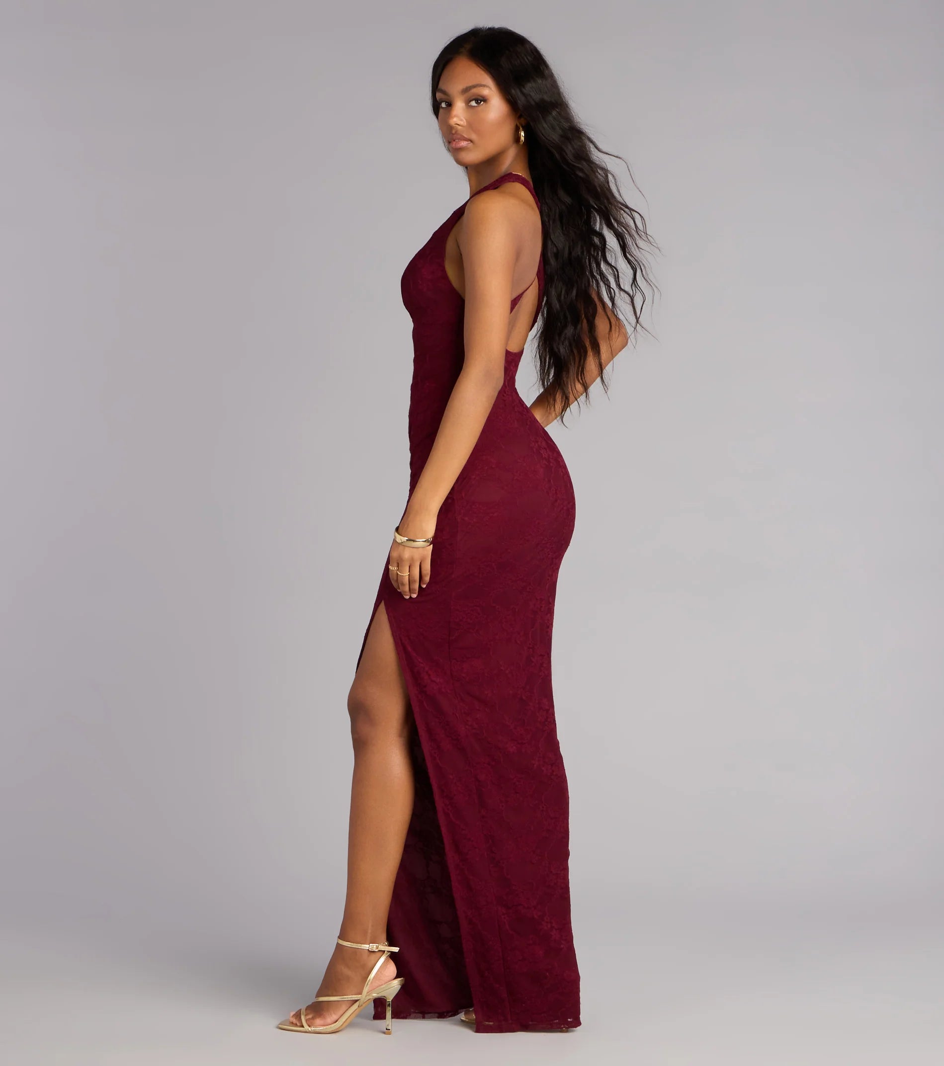 Titania Halter Slit Lace Formal Dress