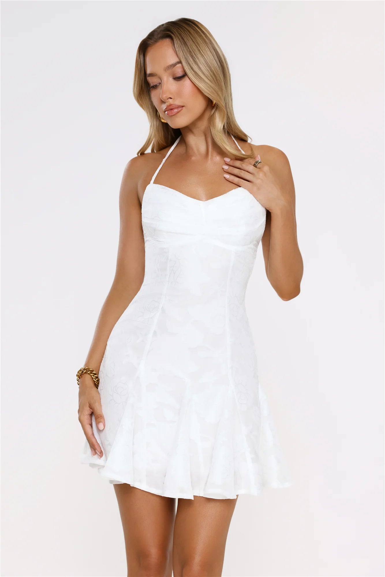 Stay Shining Halter Mini Dress White