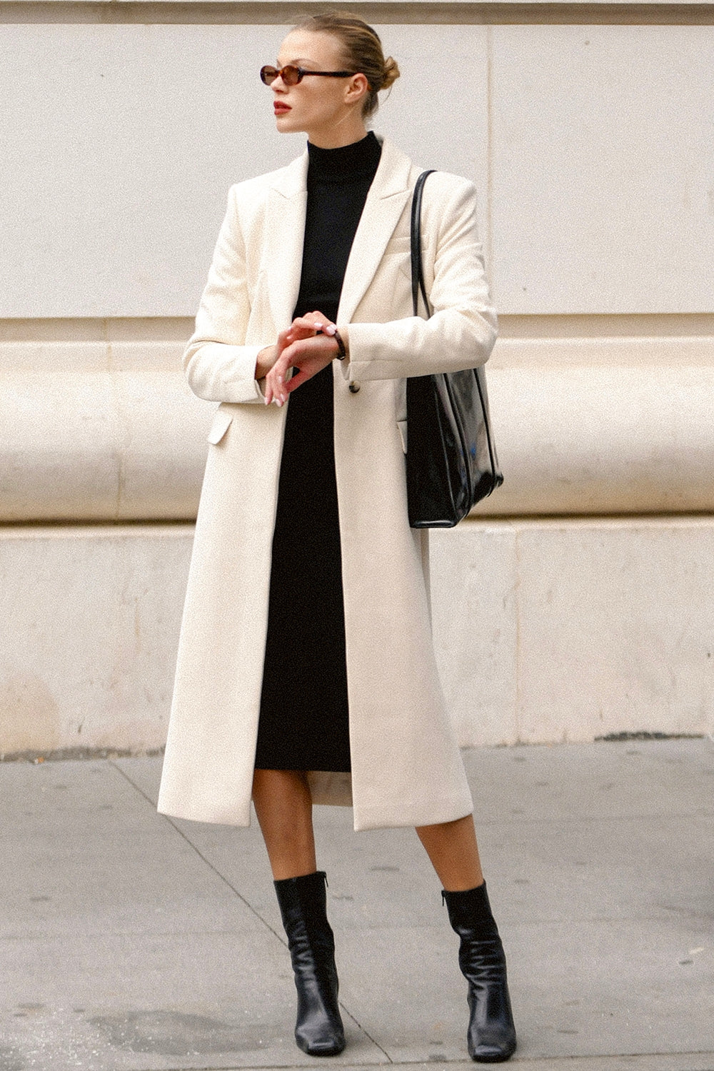 Remi-Ivory Single Breasted Long Coat