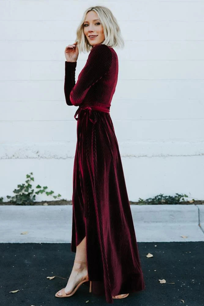 Jada Ribbed Velvet Wrap Dress | Mulberry