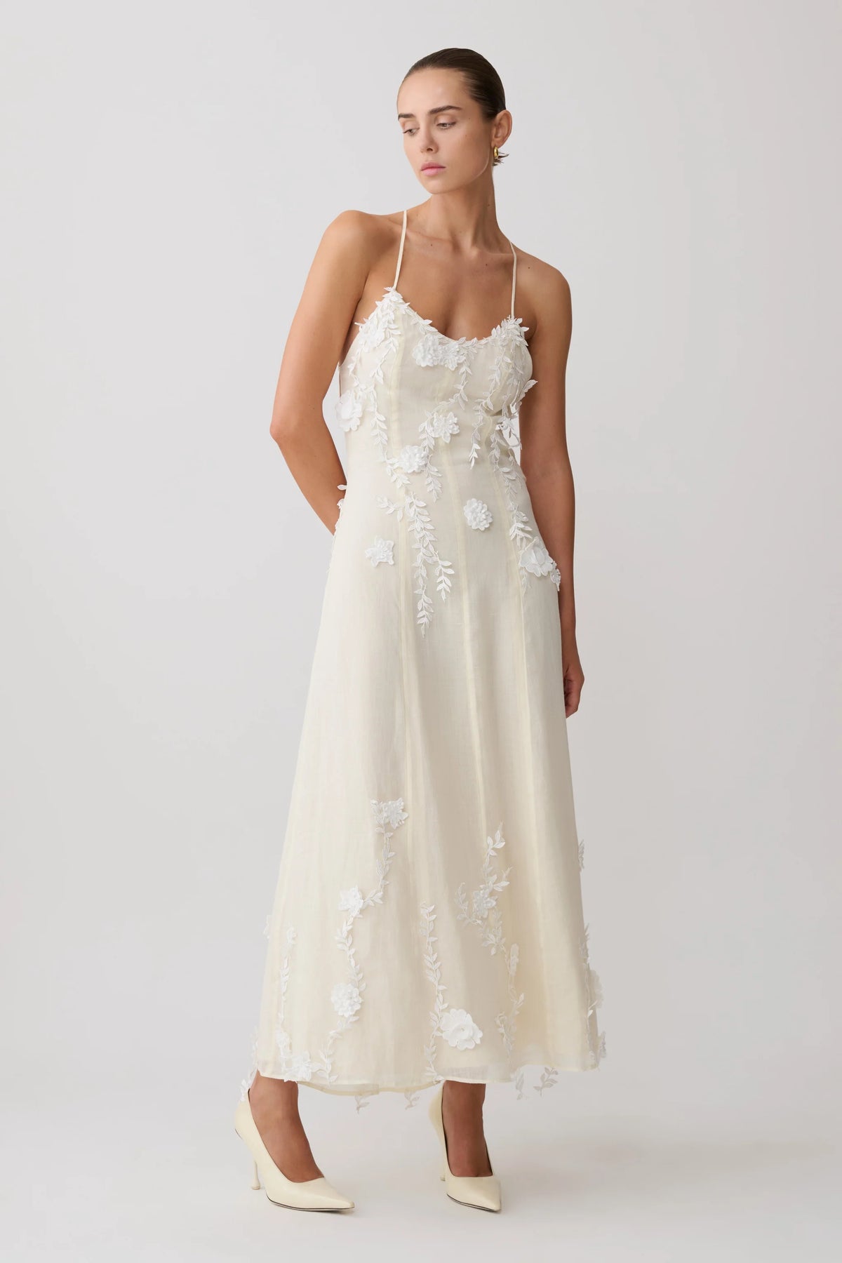 Floral Lace Midi Dress - Buttermilk