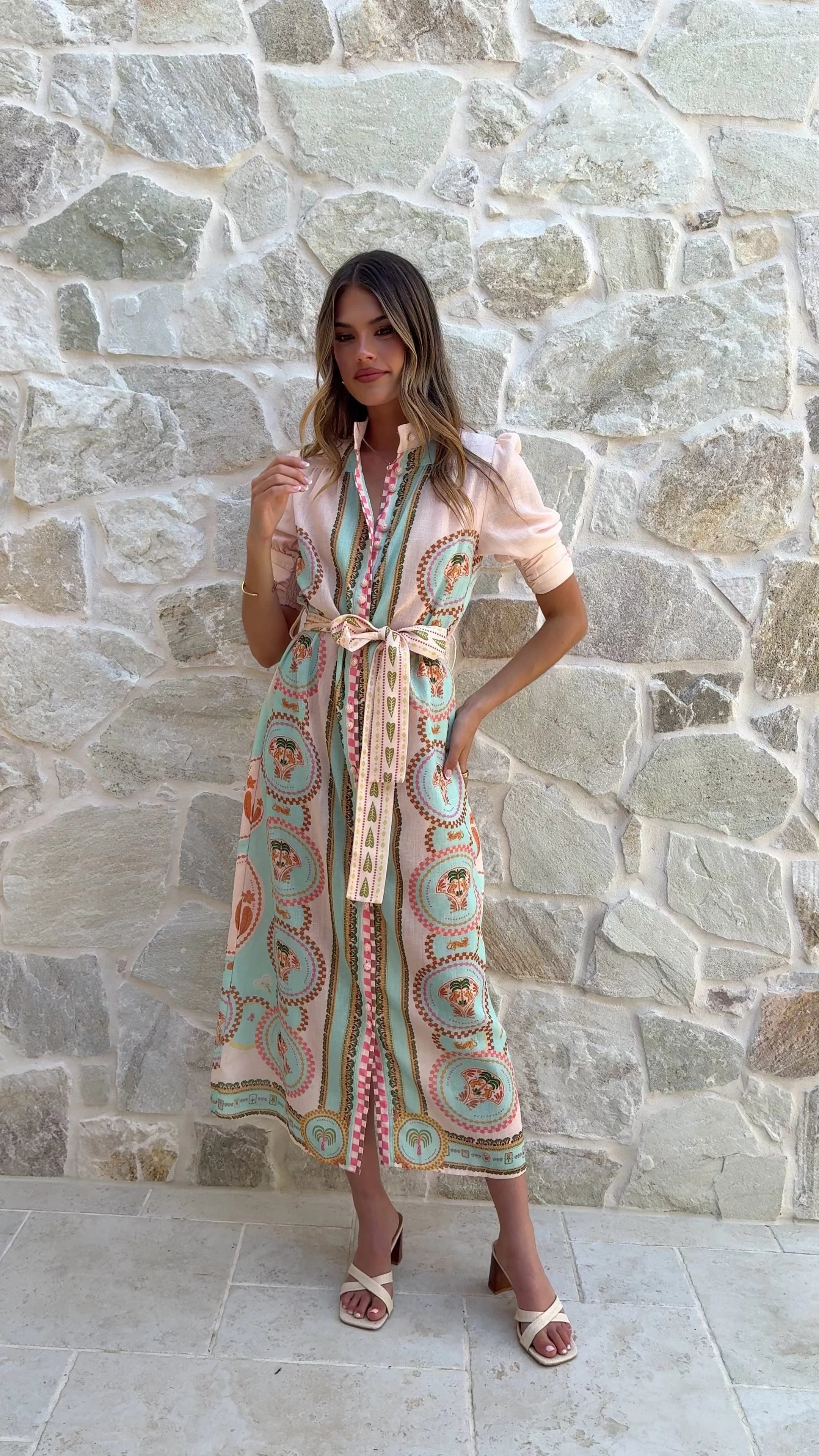 Magnolia Midi Dress - Acacia Palm Cream