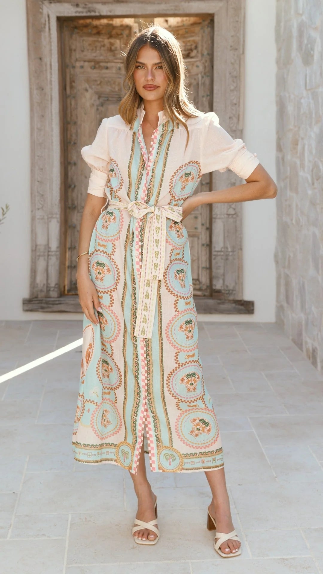 Magnolia Midi Dress - Acacia Palm Cream