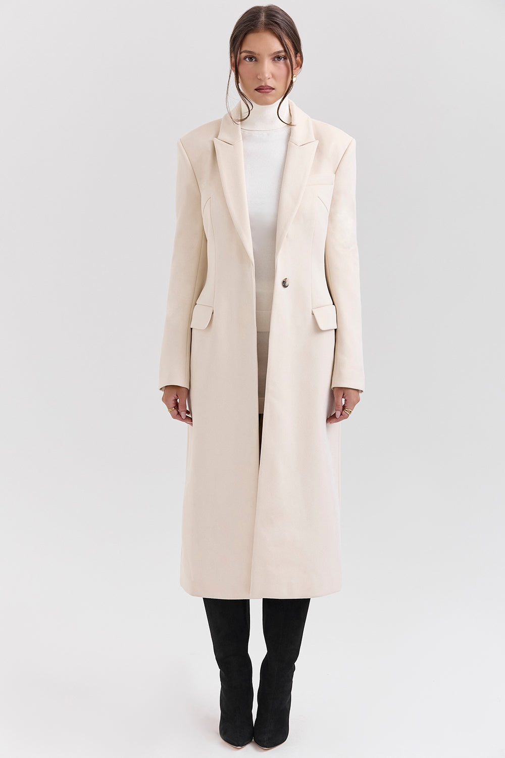 Remi-Ivory Single Breasted Long Coat