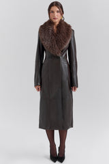 Marcel-Brown Faux Fur Trimmed Vegan Leather Coat