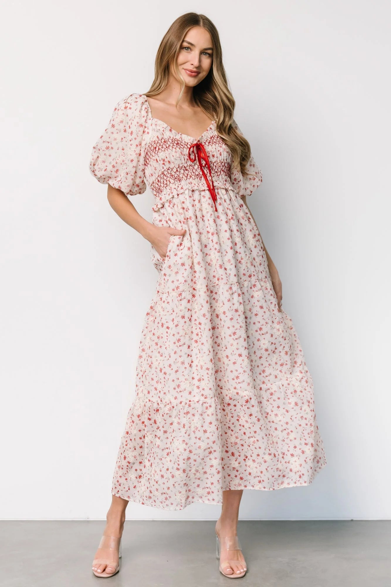 Hollie Smocked Dress | Cream + Red Floral