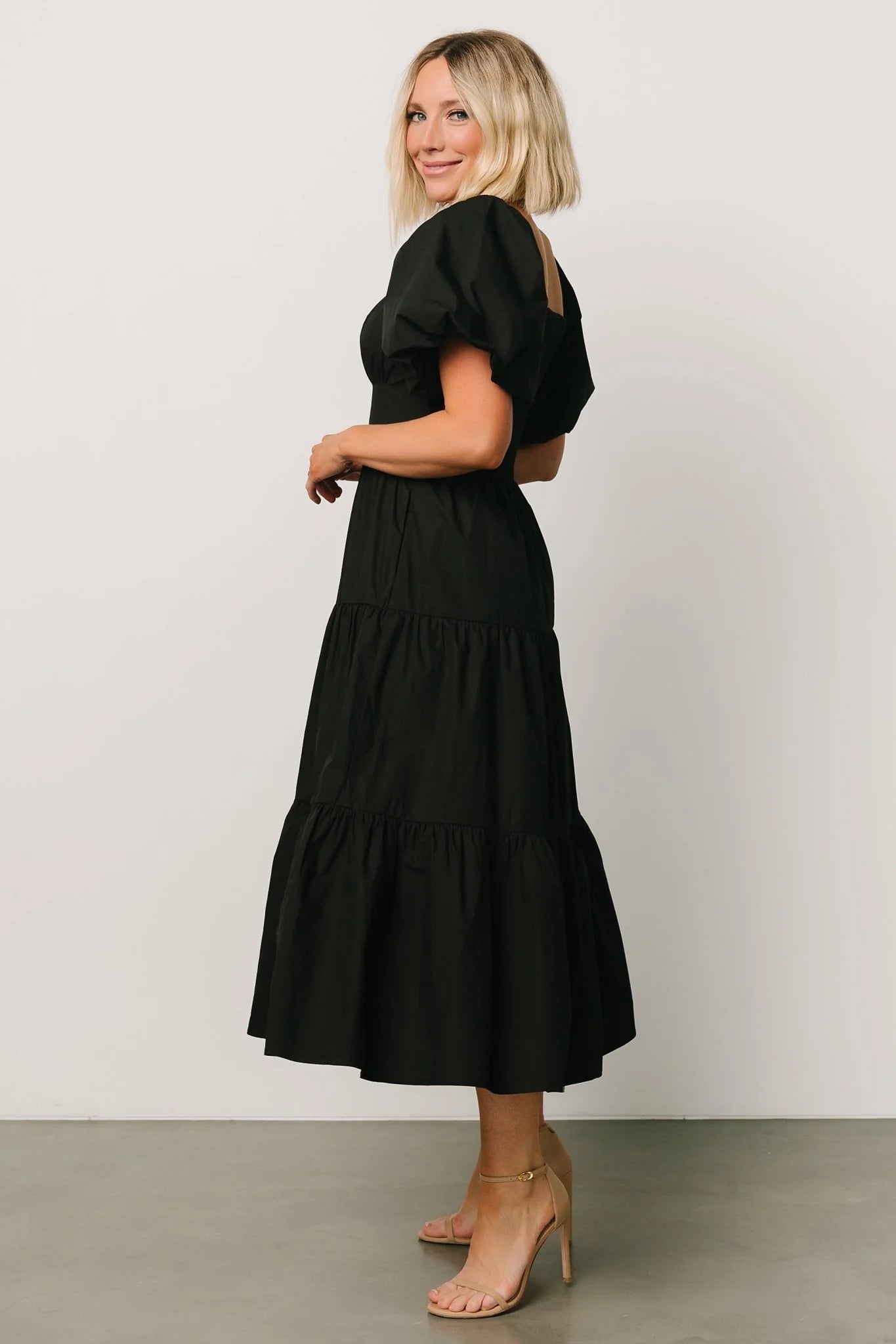 Cindy Puff Sleeve Tiered Dress | Black