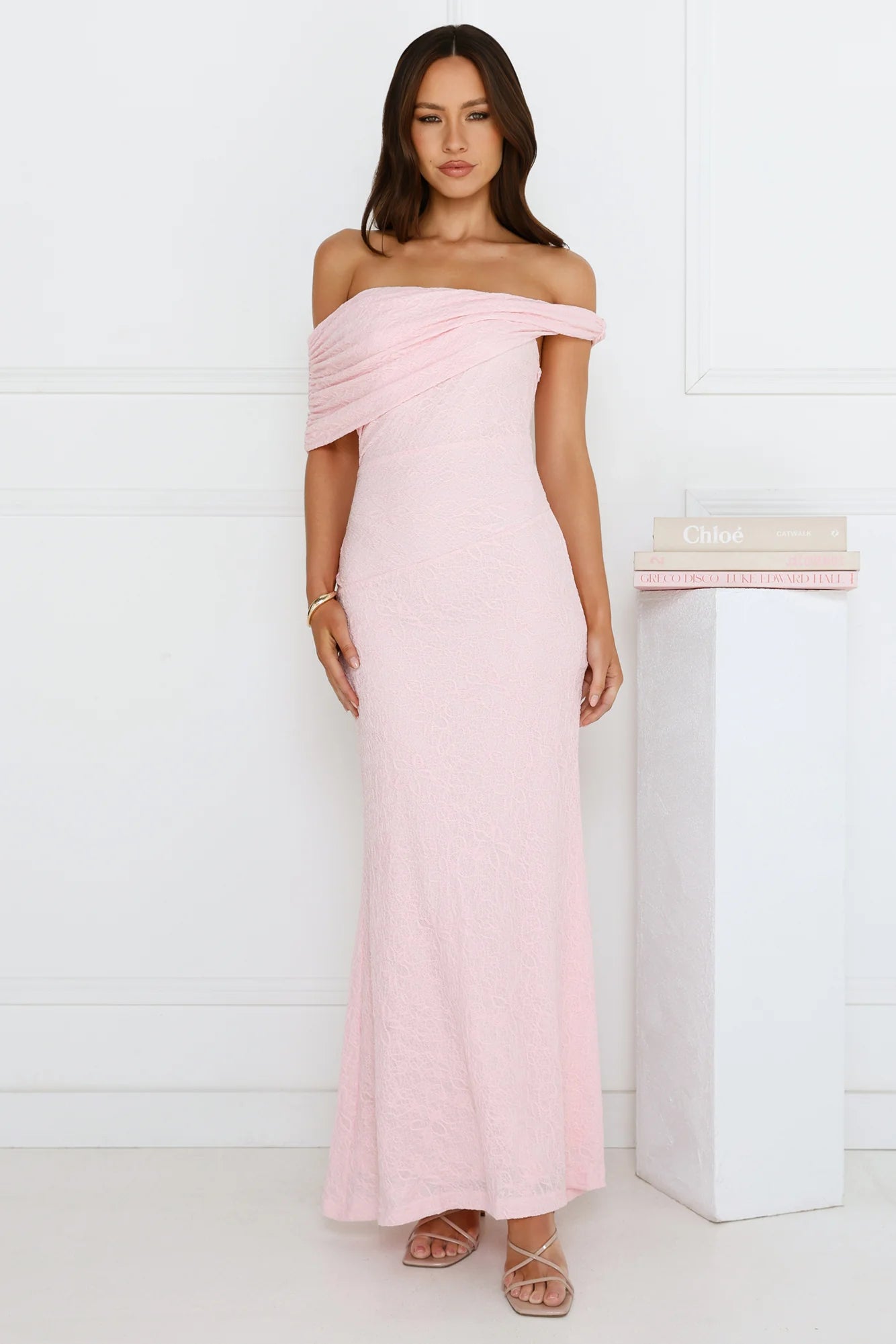 Slay the Night Off Shoulder Maxi Dress Pink