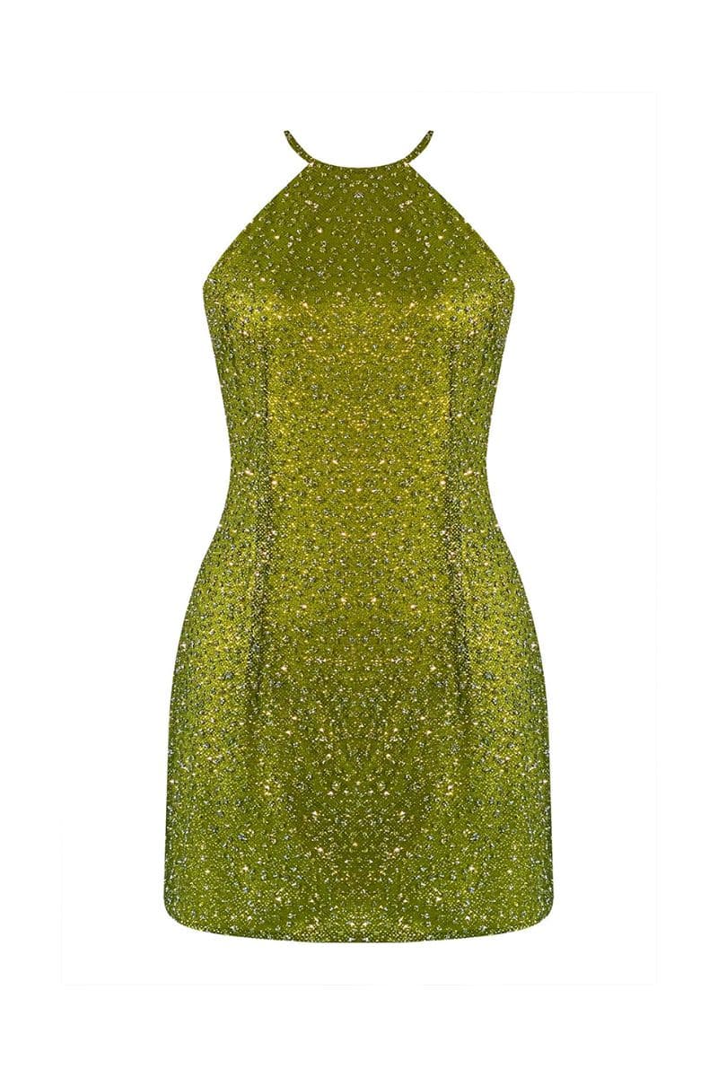 PARADISO GREEN HIGH-NECK MINI DRESS