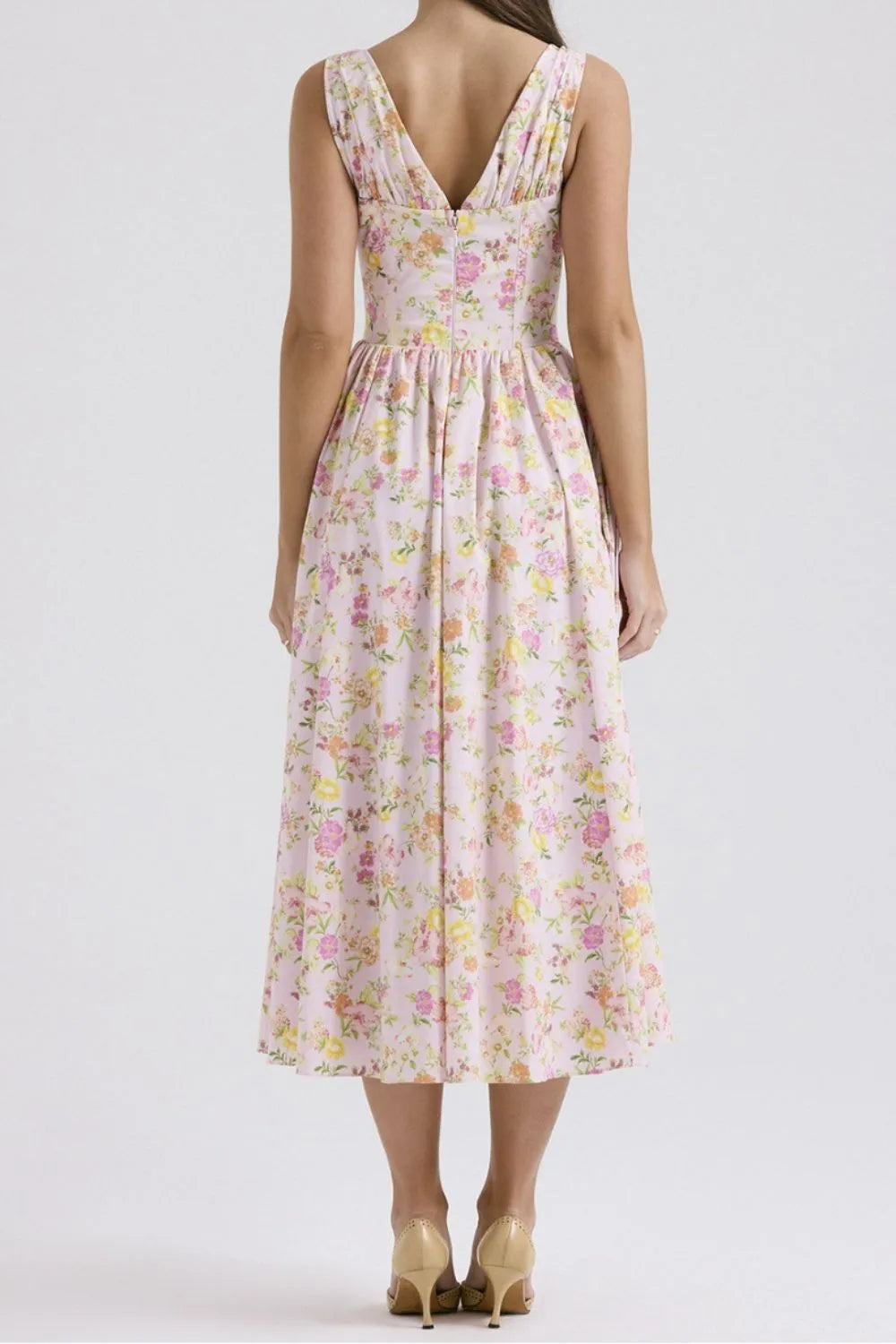Floral V-Neck Sleeveless Midi Dress with Pockets