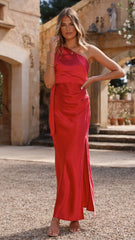 Halle One Shoulder Maxi Dress - Red